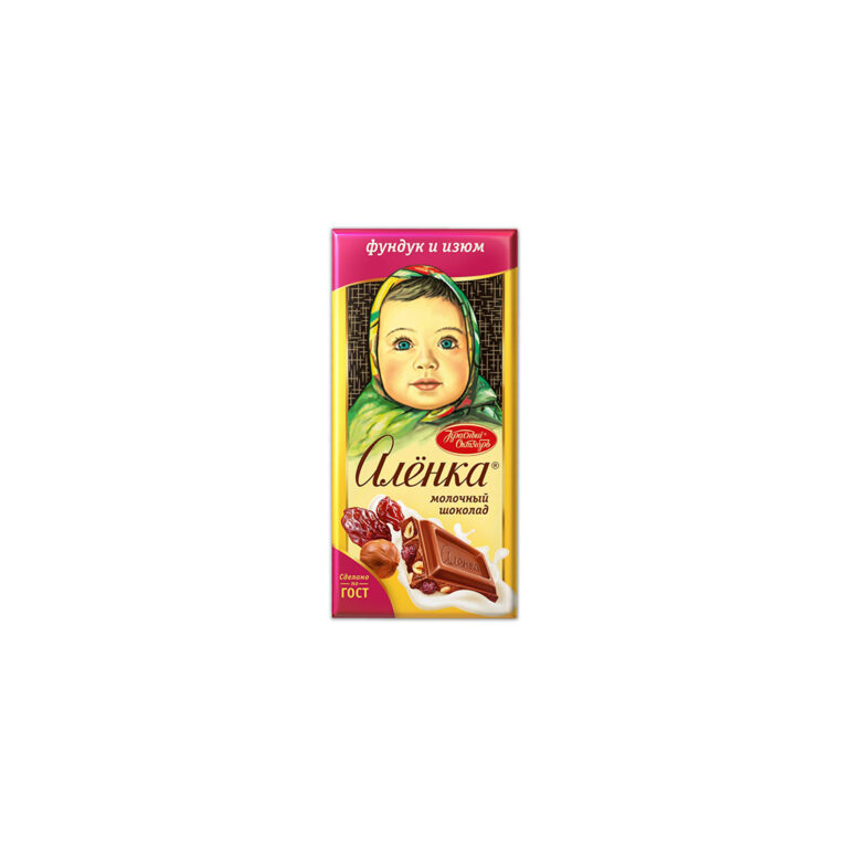 Շոկոլադե սալիկ «Алёнка» 75գր պնդուկով և չամիչով